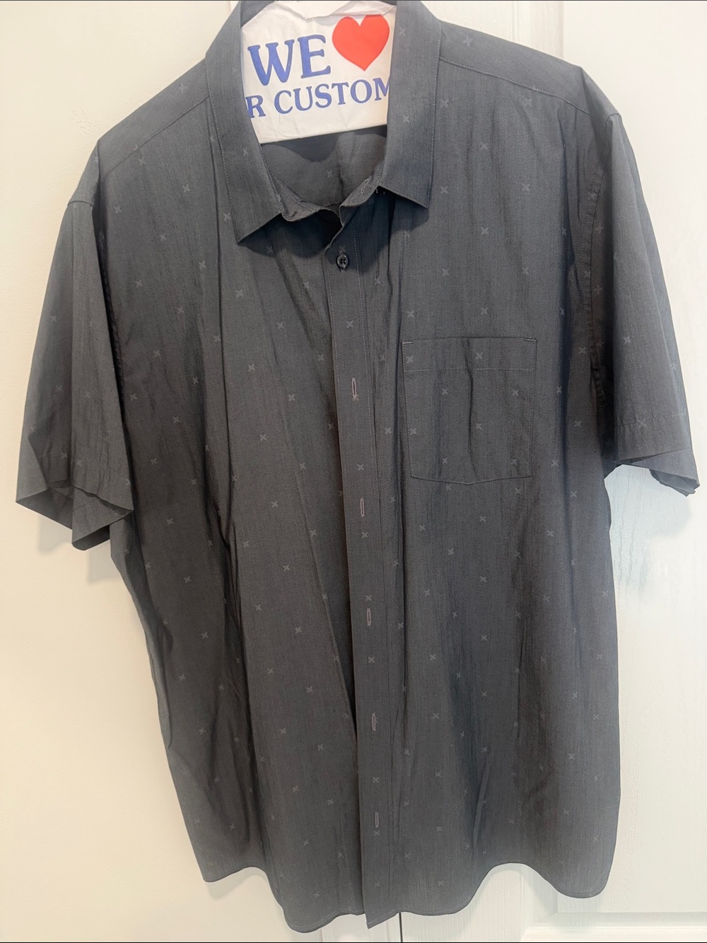Travis Mathew Men's Short-Sleeve Button-Down Shirt in Charcoal with Subtle Print
